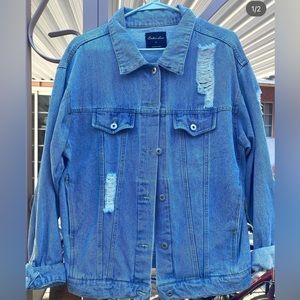 Distress Longline Denim Jacket